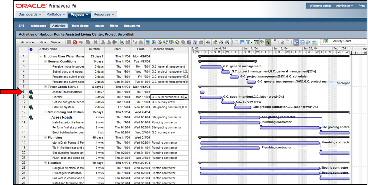 sample schedule with construction photo hyperlinks